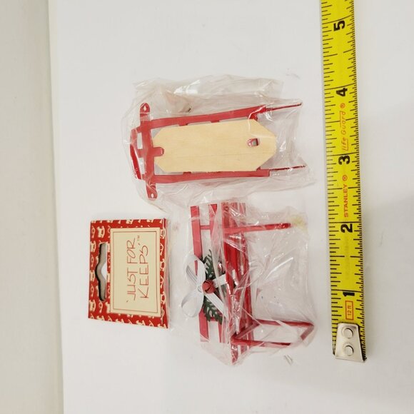 2 Vtg Just For Keeps Red Metal Mini Sleigh Sled Bench Doll House Furniture - Picture 7 of 7
